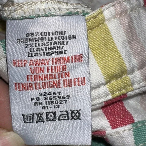 Mini Boden Rainbow Striped Denim Shorts Girls 8 Heart Pockets Colorful Preppy - Picture 7 of 7